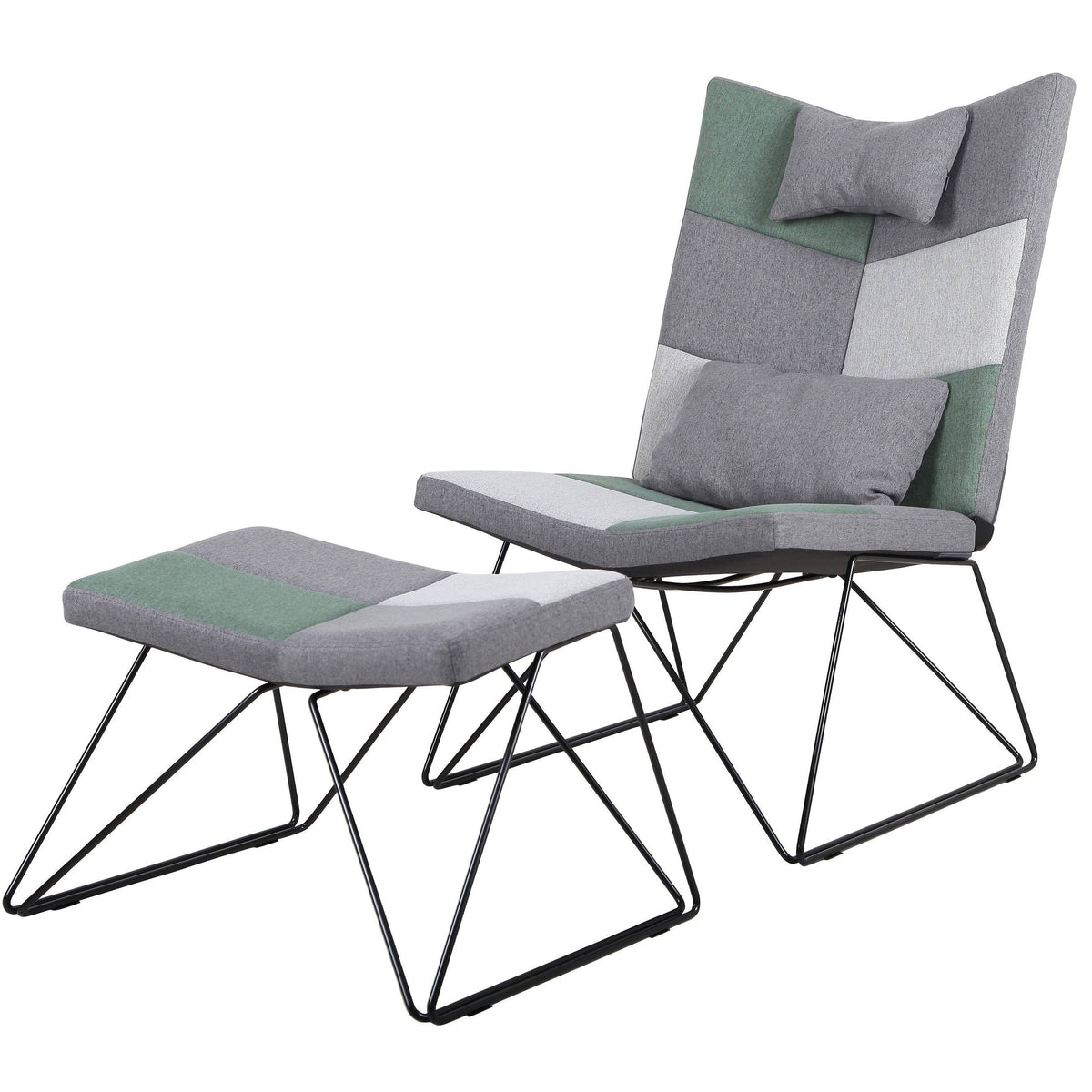 Padded Armless Accent Chair with Ottoman - Grey W57783