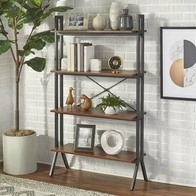 4 Tier Walnut/Black Bookcase W6898