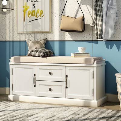 White Cabinet Storage Bench C387