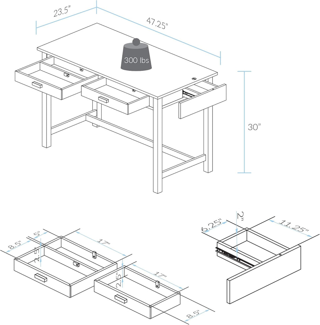 Black Work Desk with Side Drawer P577