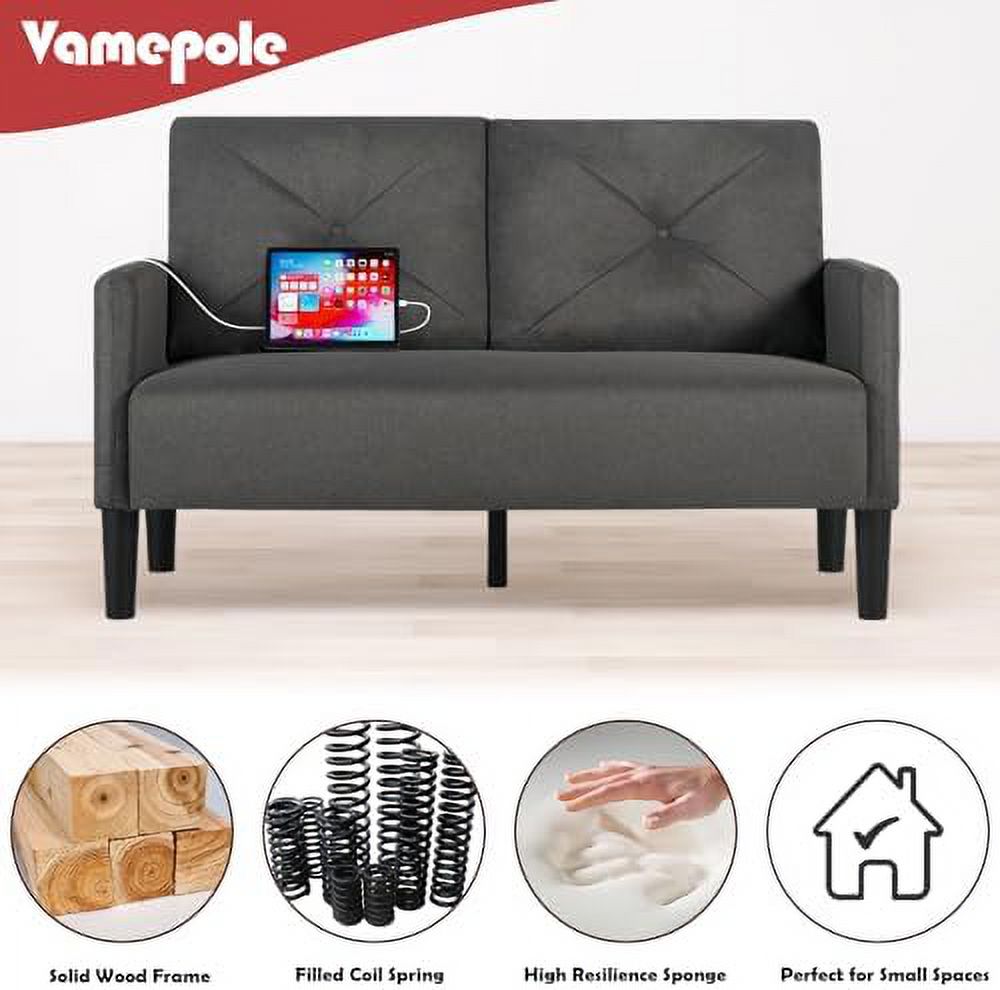 Tufted 2 Seater Loveseat Sofa Couch with Charger Port & Pocket U66466