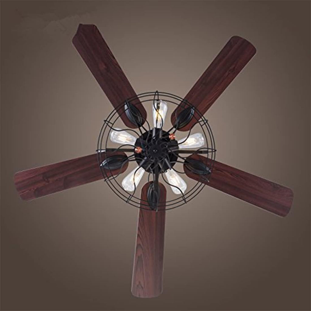 Black Industrial Ceiling Fan with Light and Remote, 5 Wood Blades, 5-Lights E26 Z9699