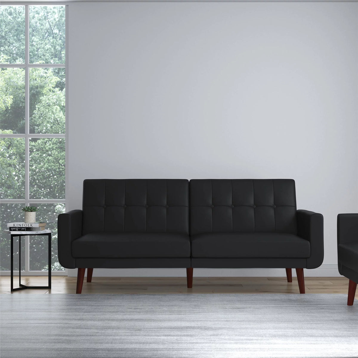 Black Faux Leather Futon U91122