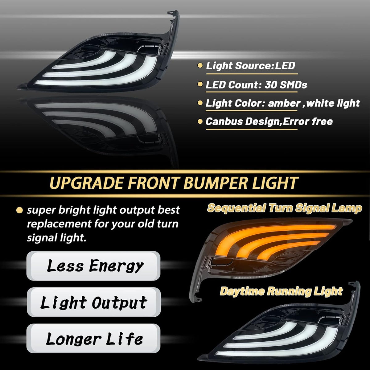 White Amber LED Front Fog Daytime Running Lamp with Dynamic Flash Turn Signal A24124