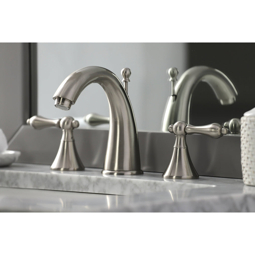 Brushed Nickel Widespread Bathroom Faucet with Brass Pop-Up J509492