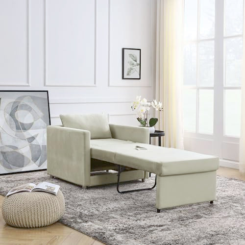 Beige Convertible Sleeper Chair with Ottoman U7716