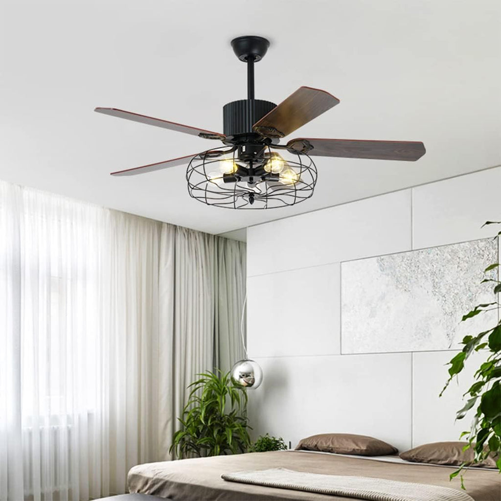 Black Industrial Ceiling Fan with Light and Remote, 5 Wood Blades, 5-Lights E26 Z9699