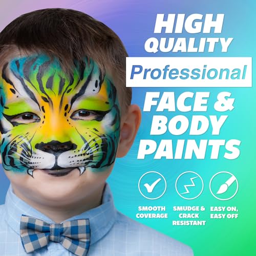 12 Color Water Activated Face Paint Palette with 2 Brushes M342155