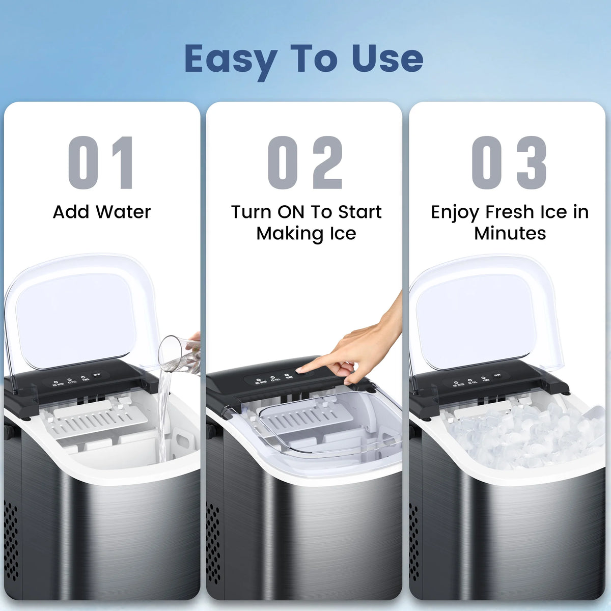 Black Stainless Steel Countertop Ice Maker with Scoop & Basket G137611