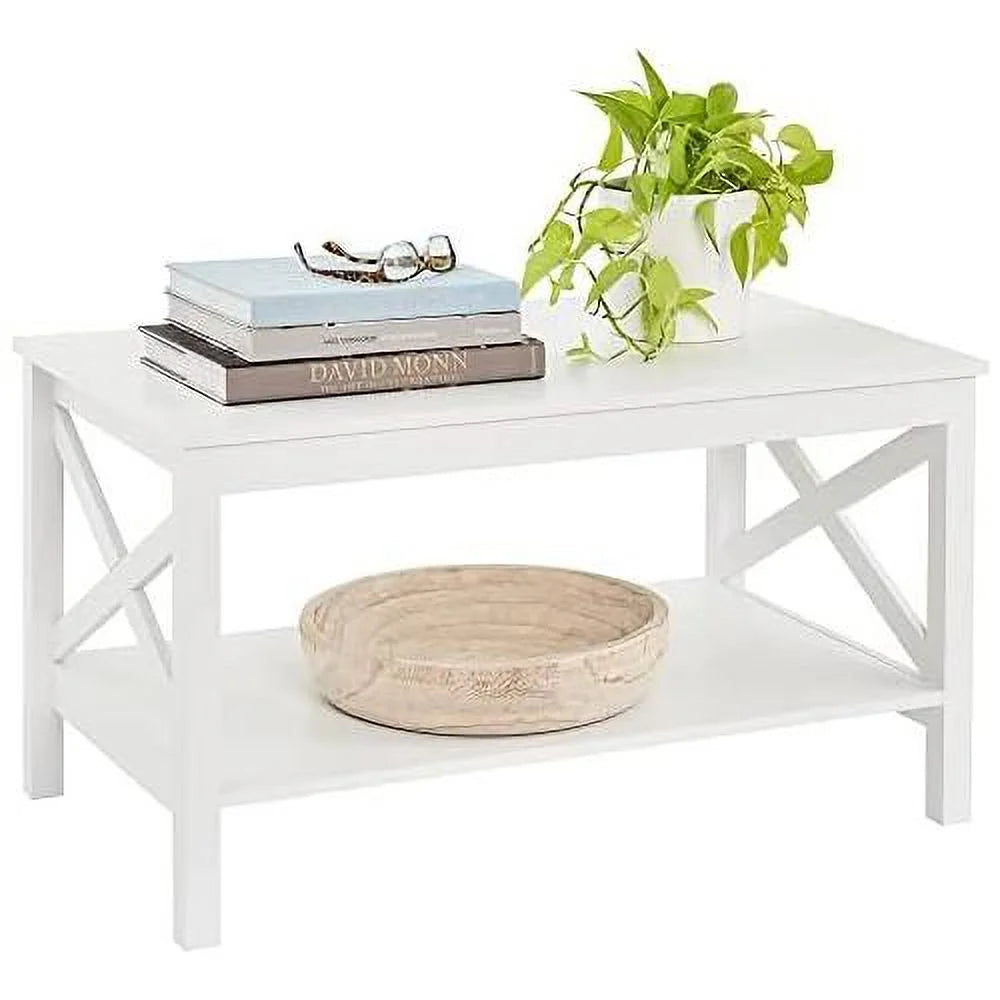 White Wood Coffee Table with Shelf F75650