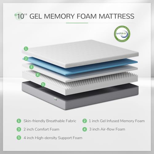 10 Inch Gel Memory Foam Queen Size Mattress X6527