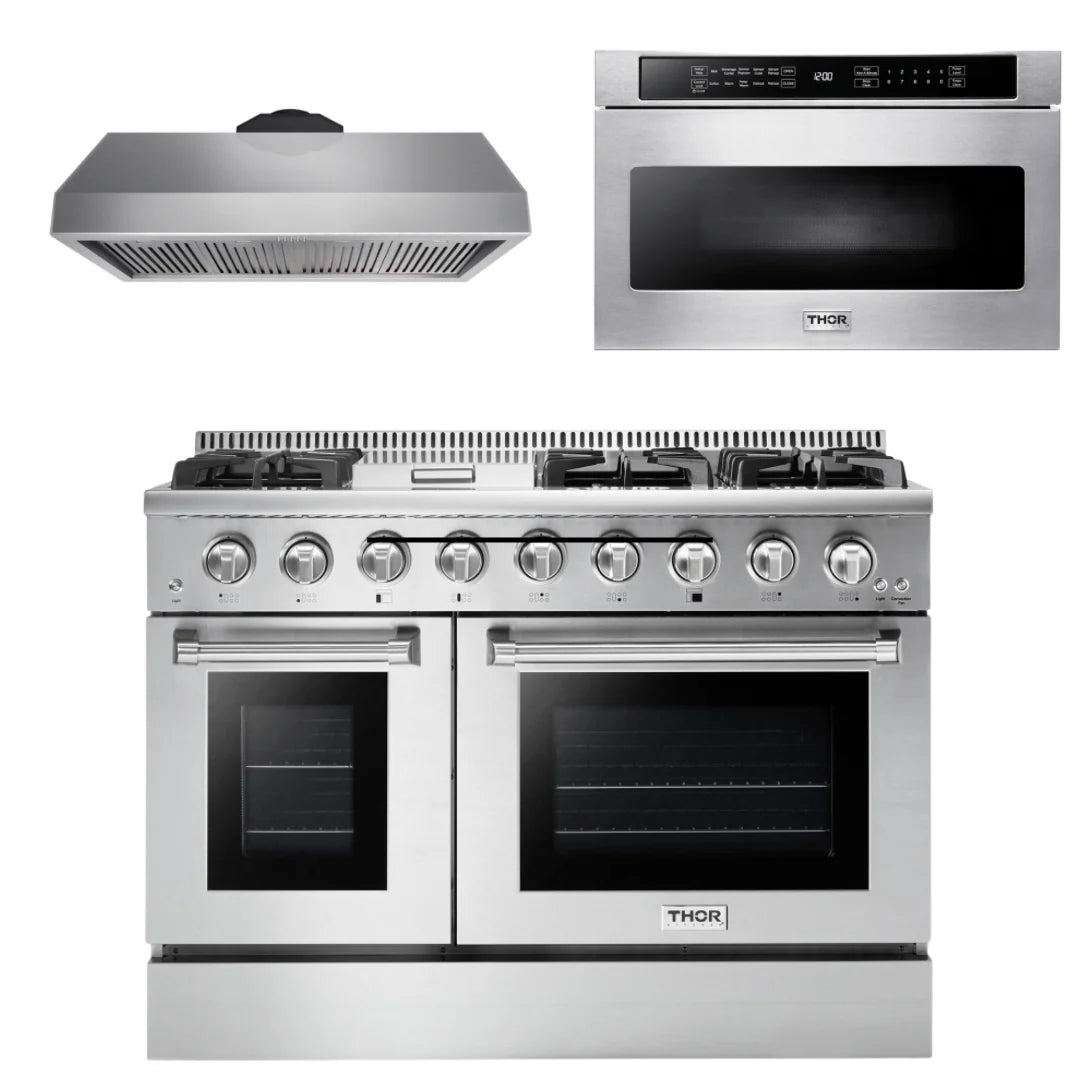 48 Dual Fuel Range, Range Hood, Microwave U354