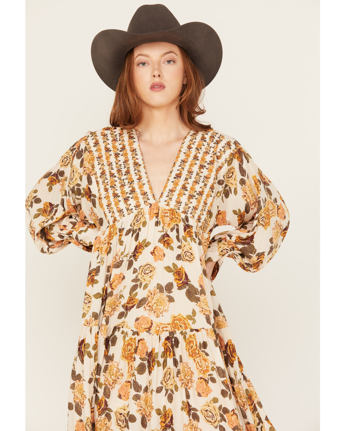 Ivory Floral Maxi Dress Y26811