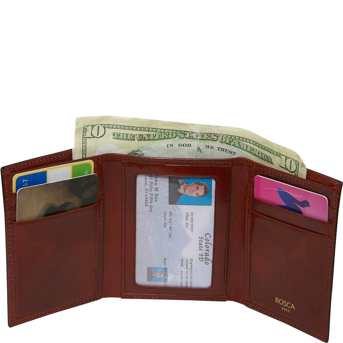 Dark Brown Leather Trifold ID Wallet M962