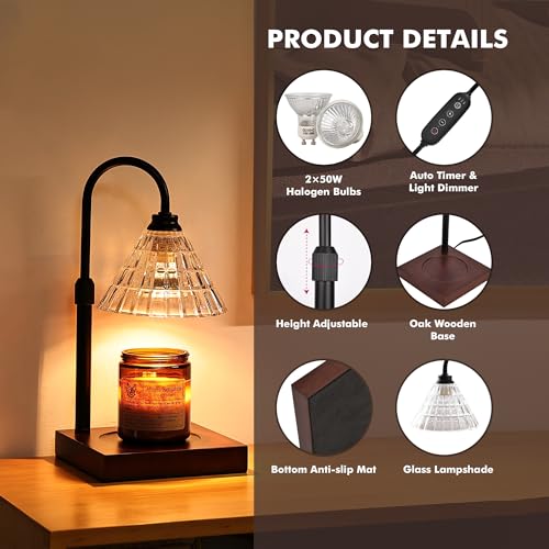 Gold Dimmable Height Adjustable Candle Warmer Lamp with 2 Bulbs and Timer I612
