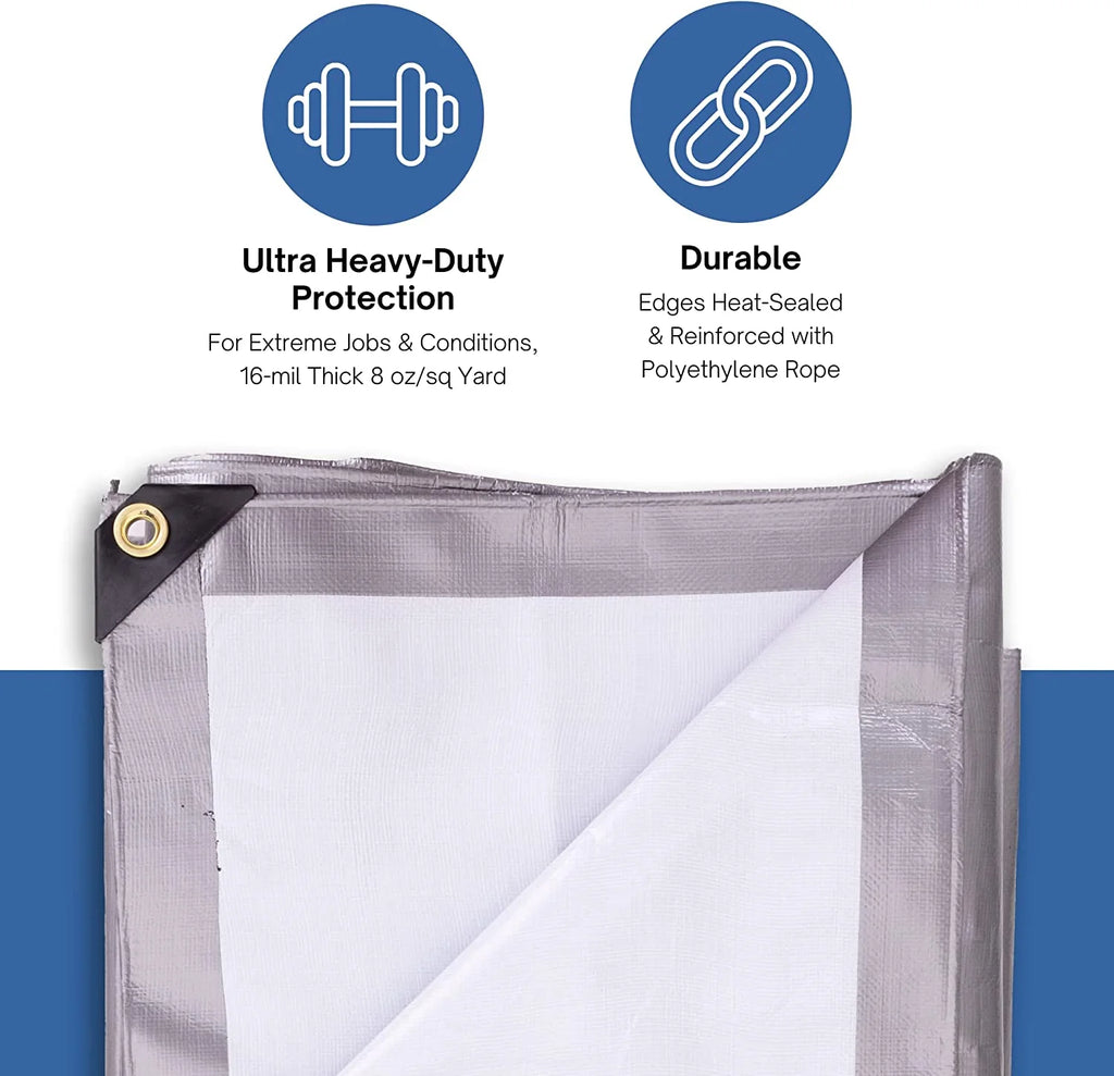 20-ft. x 20-ft. Ultra Heavy-Duty 8 oz/16-mil Poly Tarp Reversible Silver/White E55128
