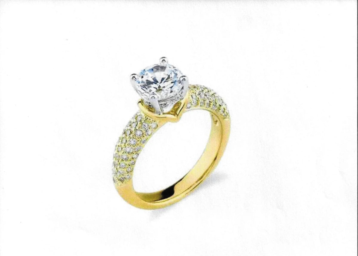 Pave Diamond Engagement Ring with 1 Carat Natural White Sapphire and 0.60 Carats Diamonds V3501