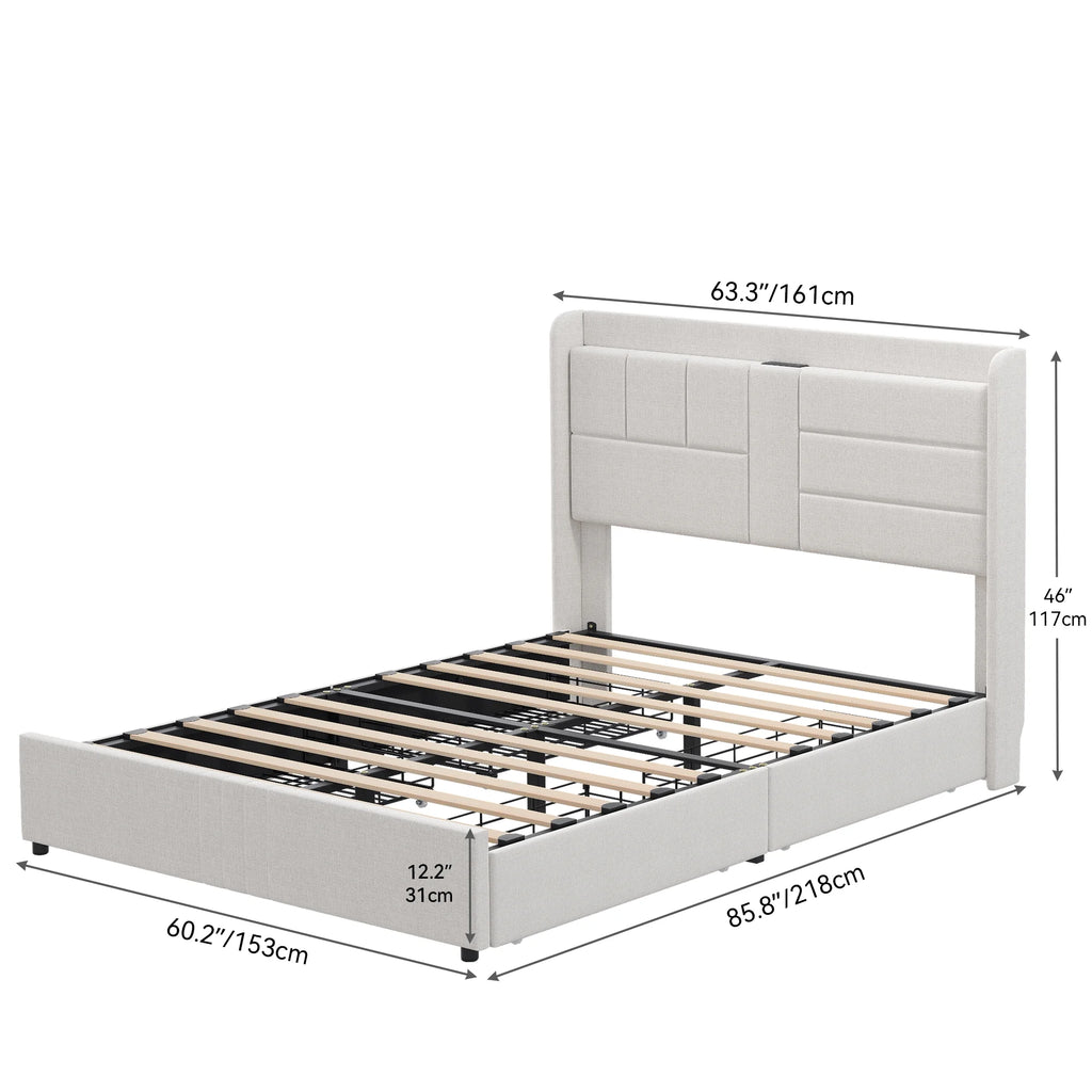 Queen Size Upholstered Platform Bed with Storage Drawers X986