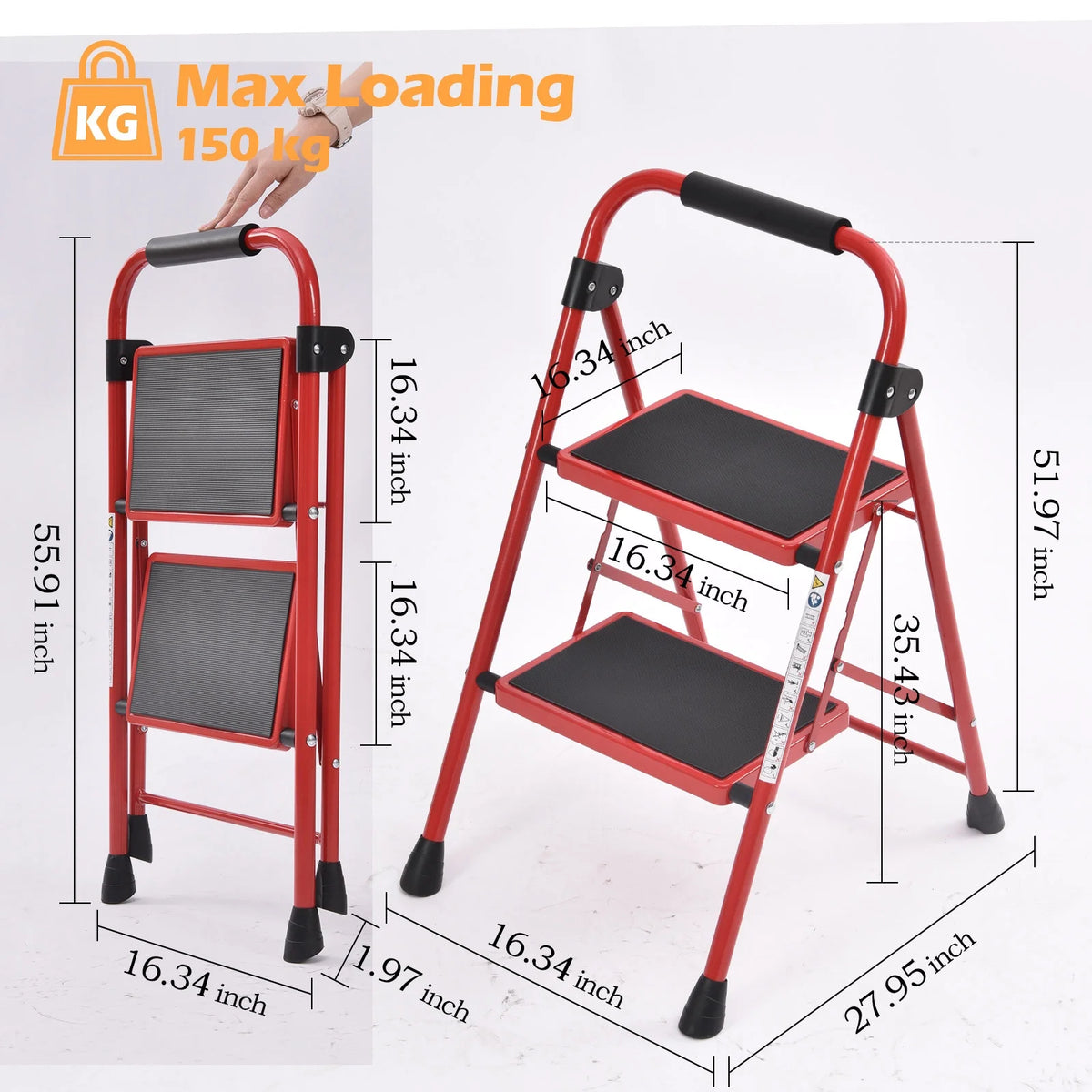 2 Step Stool Folding Step Ladder Non-slip White P291626