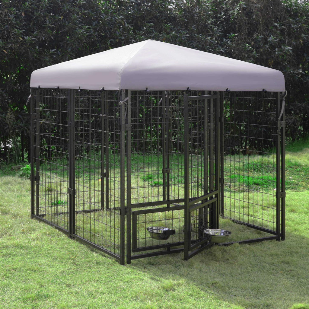 Outdoor Dog Kennel with Feeding Door and Cover O426140