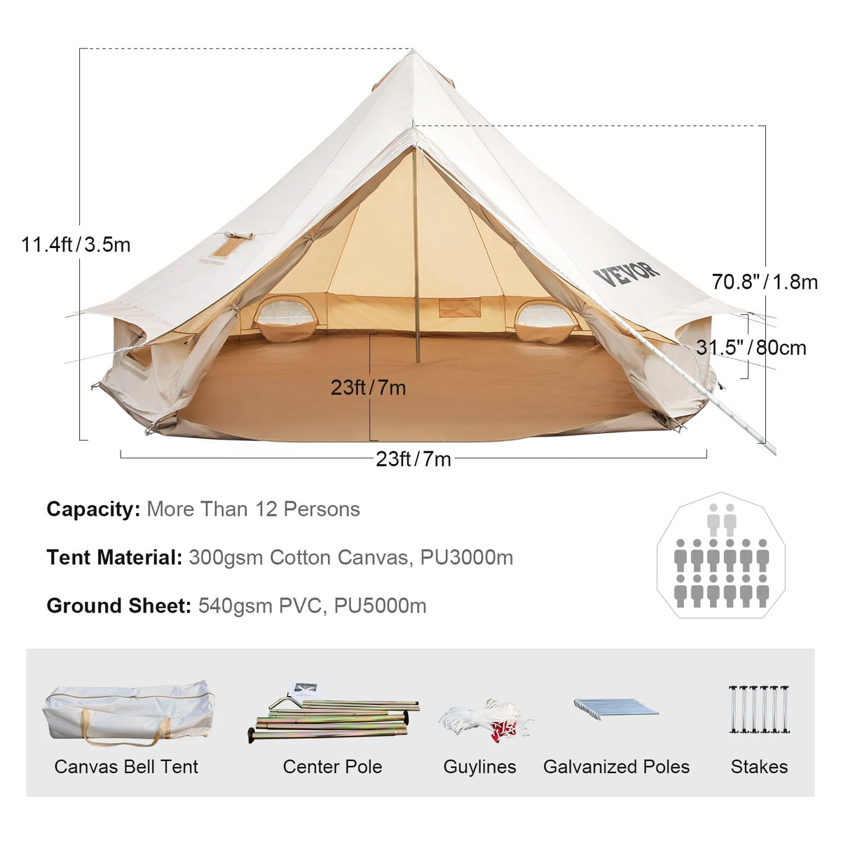 Canvas Bell Tent with Stove Jacket Waterproof 4 Seasons K411564