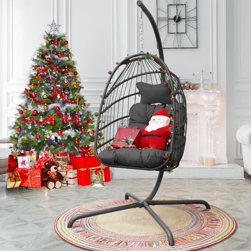 Egg Chair with Cushions, 350lbs Capacity Wicker Hanging Chair, Gray Z912