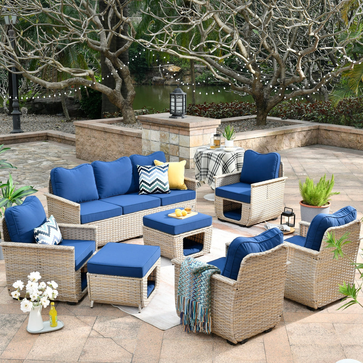7-piece Green Wicker Patio Furniture X919655