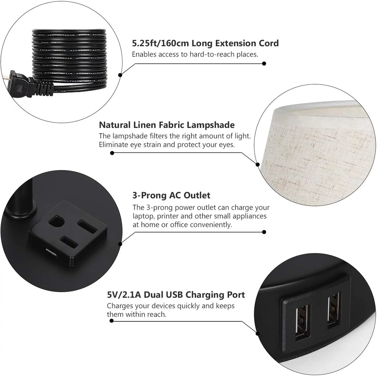 Table Lamp Set of 2 with USB Charging Ports and AC Outlet W2327
