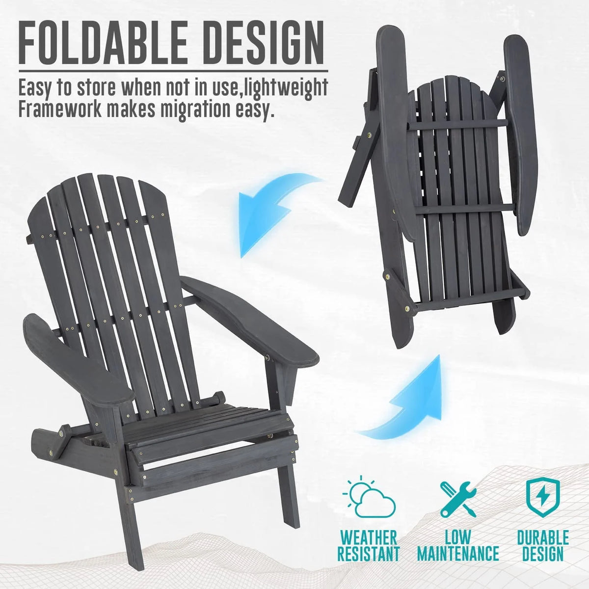Folding Adirondack Chair Set of 2 Grey S2839