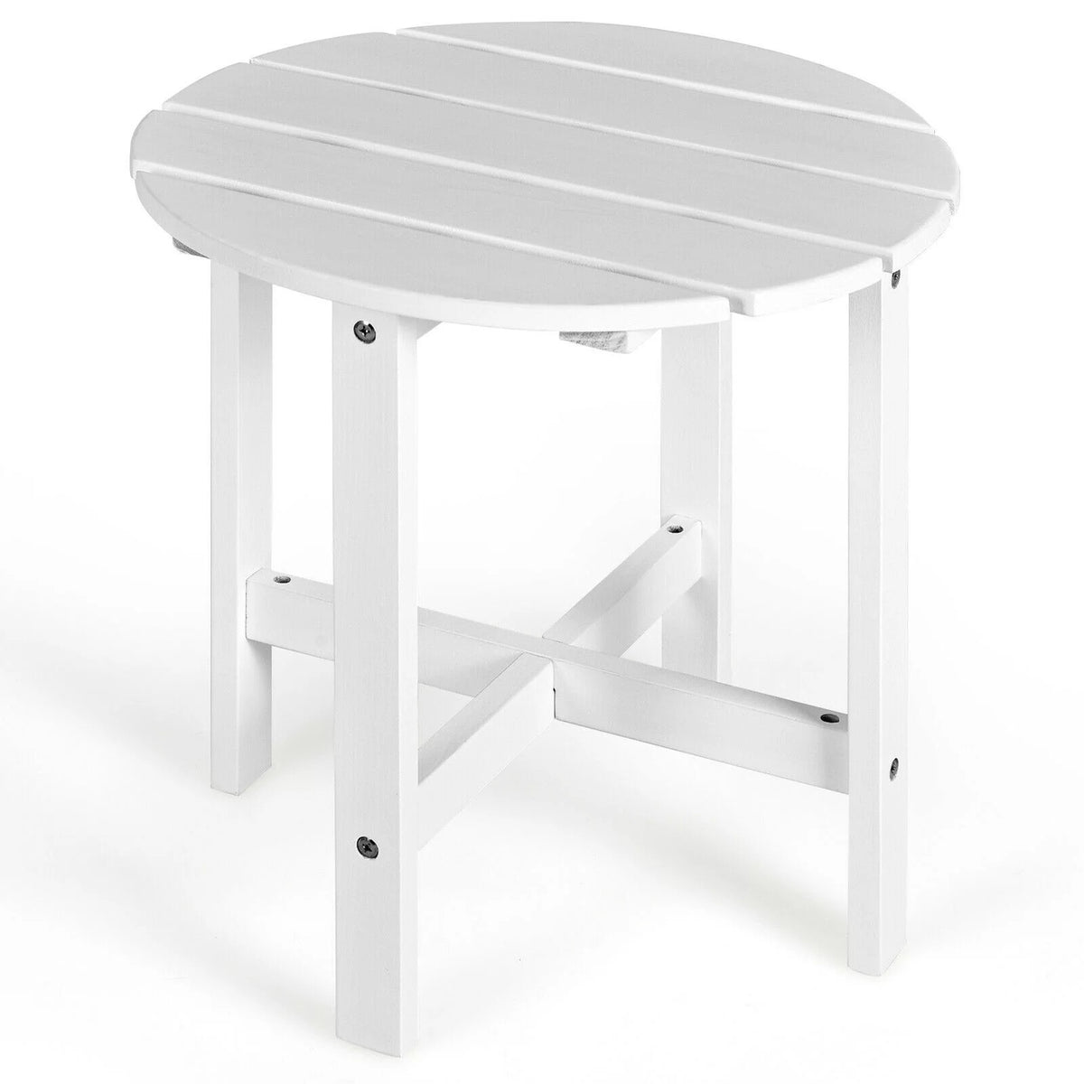 18" Round Wooden Slat Patio Side Table in White F167899