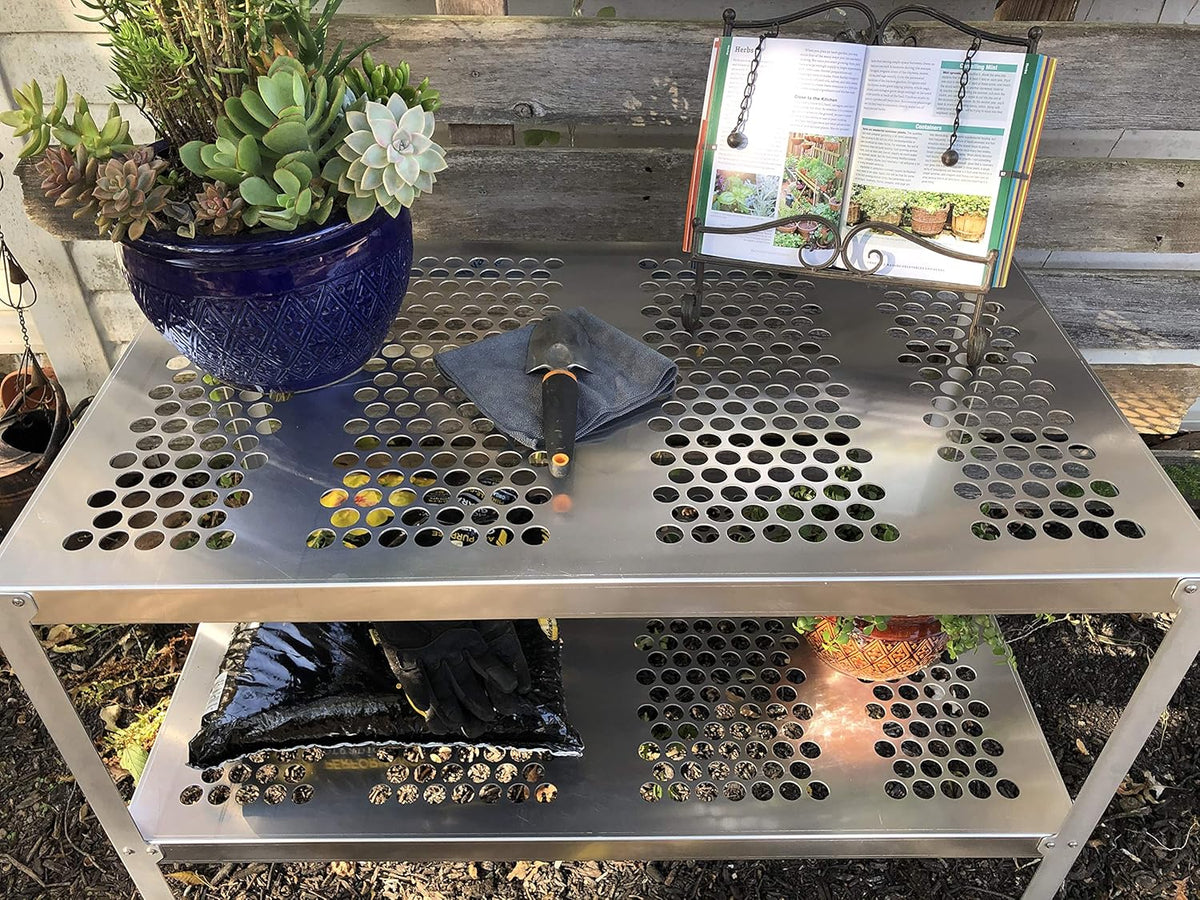 Aluminum Greenhouse Potting Bench and Utility Table with 1 Inch Round Holes K86472