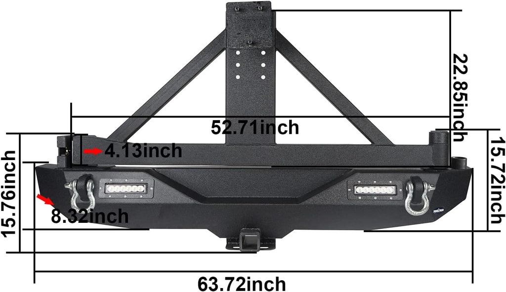 Rear Bumper with Spare Tire Carrier & Receiver Hitch & 2x LED Floodlights Y180909