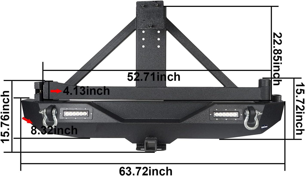 Rear Bumper with Spare Tire Carrier & Receiver Hitch & 2x LED Floodlights Y180909