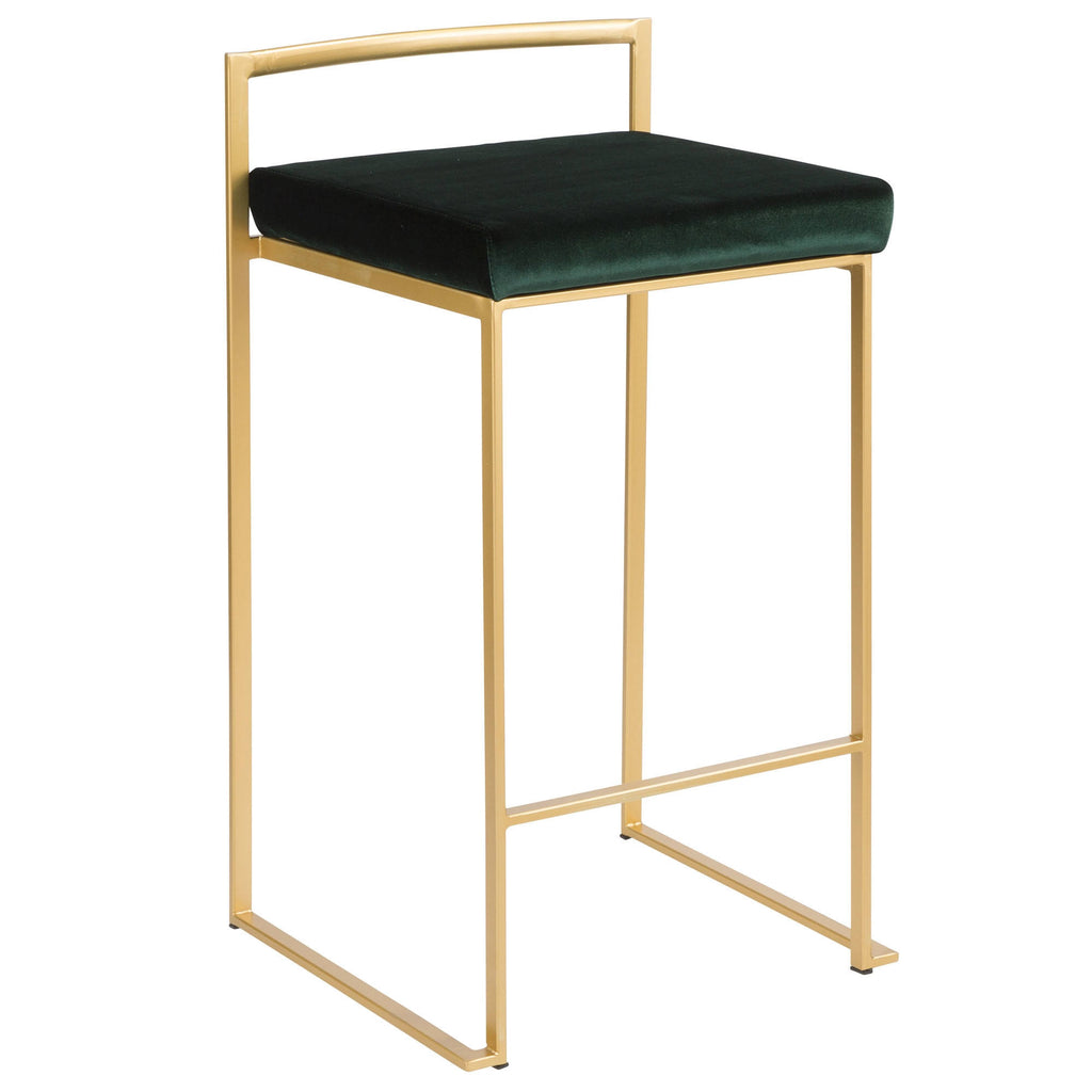 Brushed Gold and Green Velvet Barstools A478