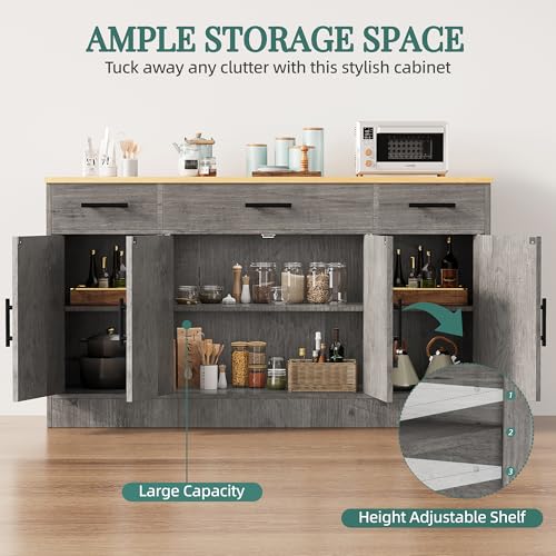 Ash Grey Wood Buffet Cabinet with 3 Drawers and 4 Doors E525763