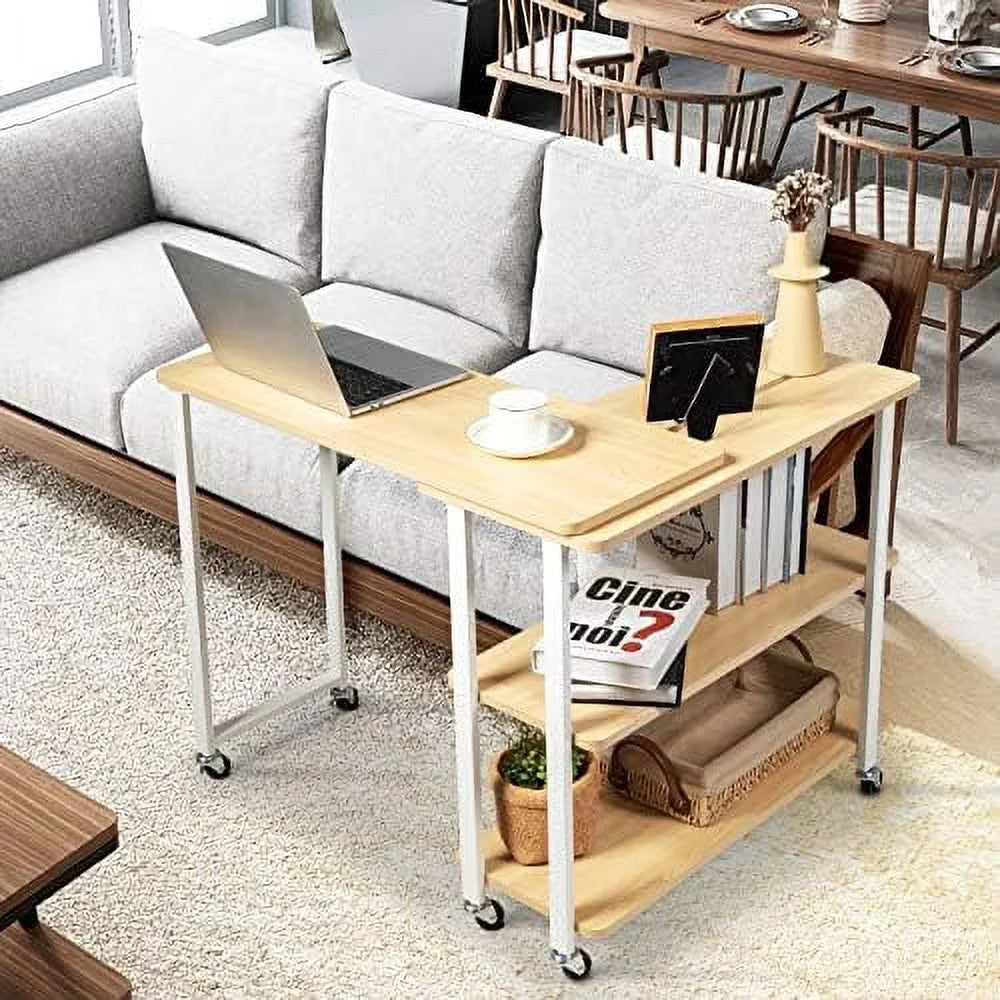 Rotating Mobile Couch Desk with 2-Tier Shelves T754