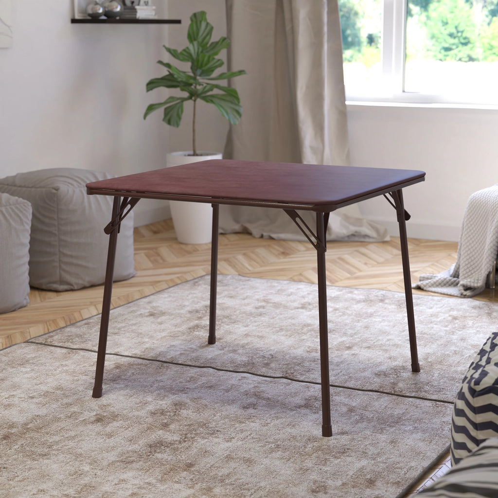 Brown Foldable Card Table with Vinyl Table Top Q755120