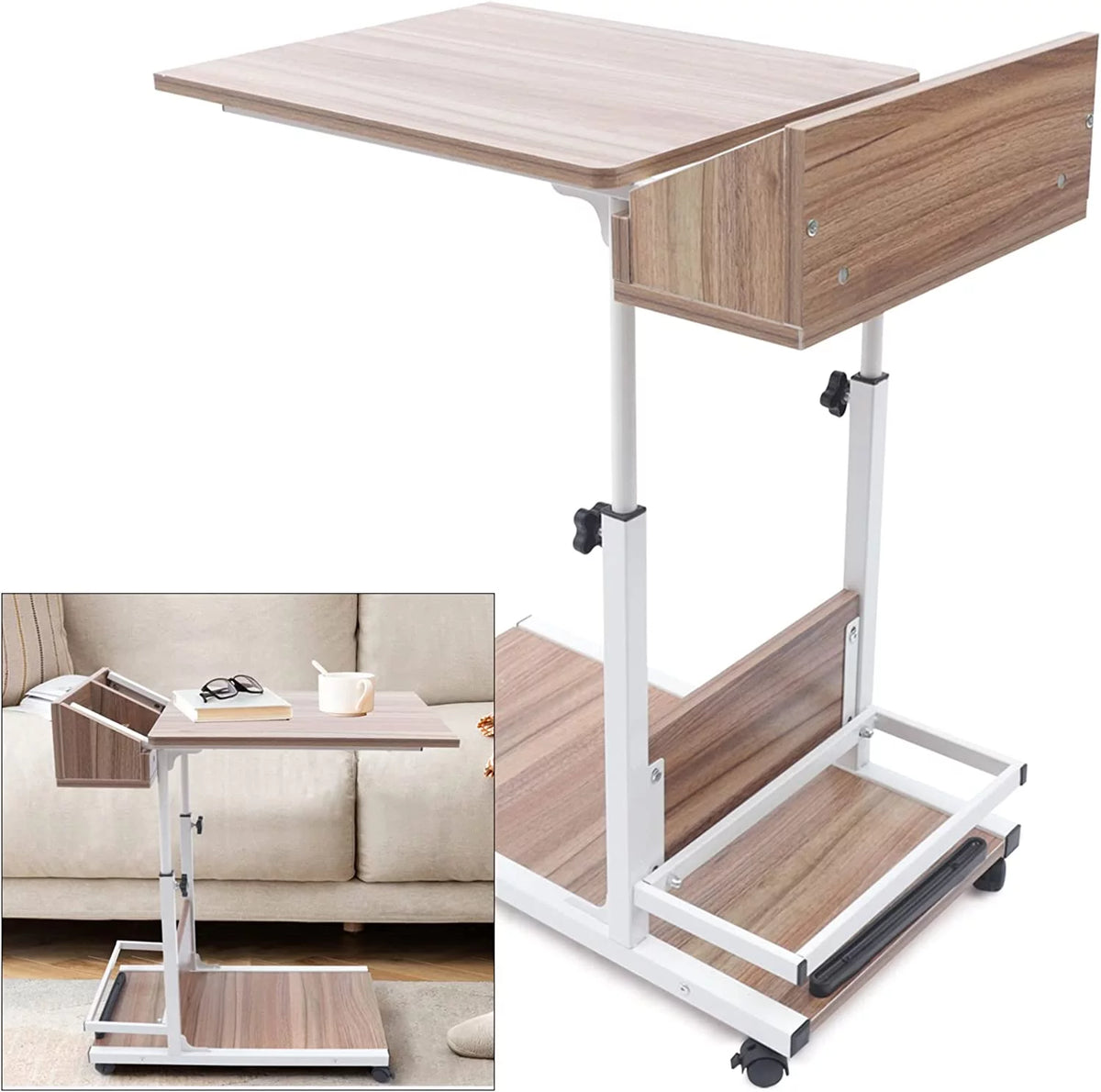 C-Shaped Height Adjustable Table with Rolling Wheels Z454