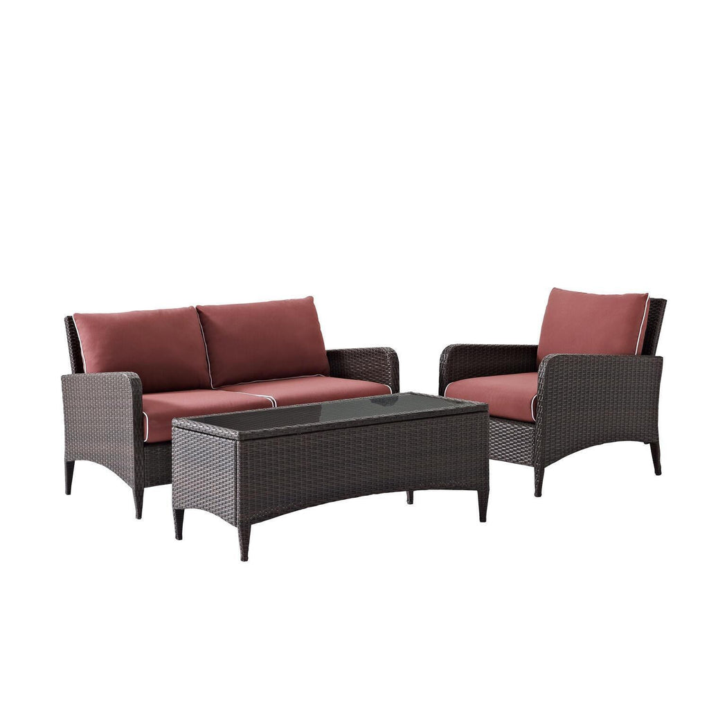 3Pc Outdoor Wicker Conversation Set Sangria/Brown E8040