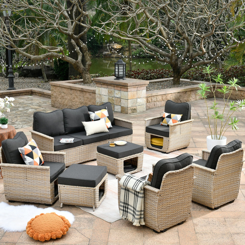 7-piece Green Wicker Patio Furniture X919655