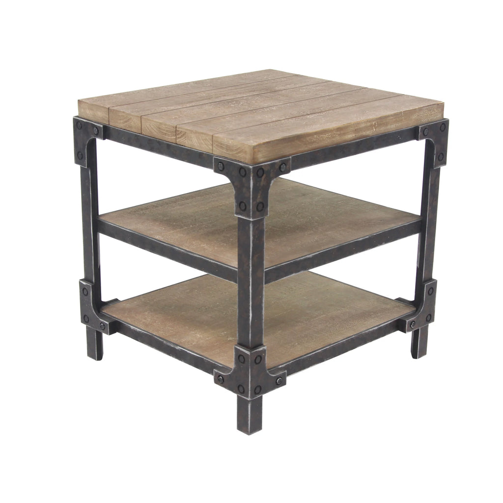 24" x 26" Brown Wood 2 Shelves Accent Table T53124