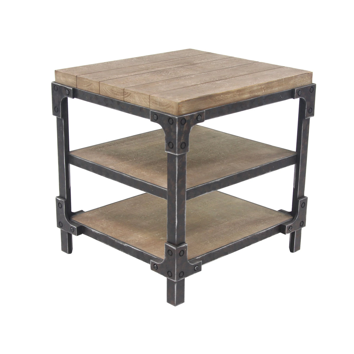 24" x 26" Brown Wood 2 Shelves Accent Table T53124