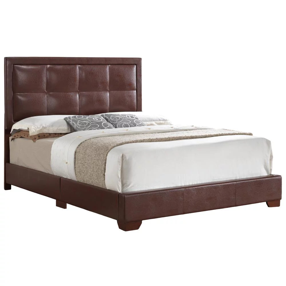 Queen Size Light Brown Faux Leather Bed Q560014