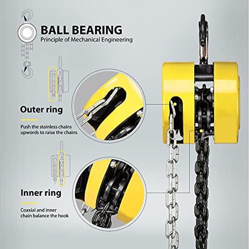 Black Hand Chain Hoist 1 Ton 2200 Lbs Capacity 10 Feet with 2 Heavy Duty Hooks K761914