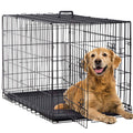 48 inch Large Dog Crate Metal Wire Double-Door Folding Pet Cage with Plastic Tray I958528