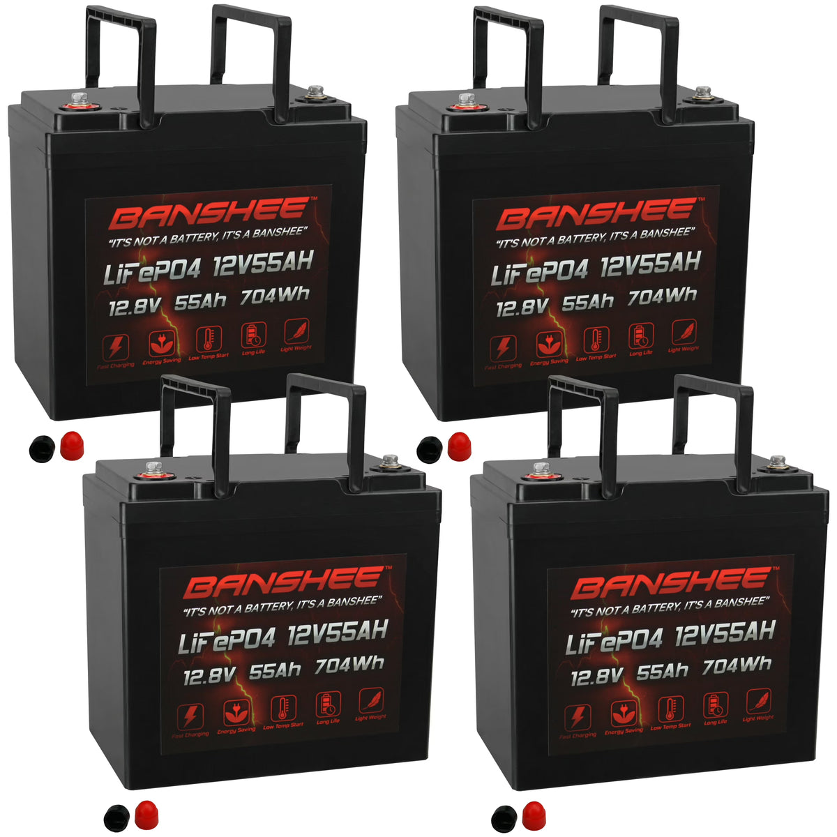 12V 55AH Lithium LiFePO4 Deep Cycle Battery 4 Pack O9838