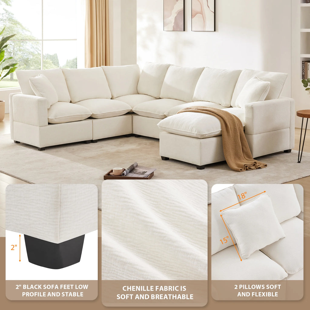110*84" 7 Seat Chenille Modular Sectional Sofa with 2 Pillows A616