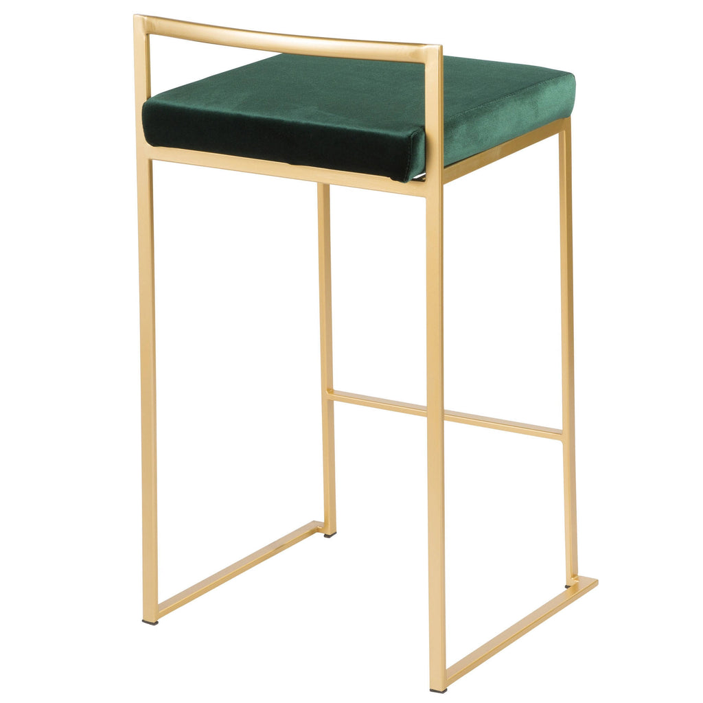Brushed Gold and Green Velvet Barstools A478