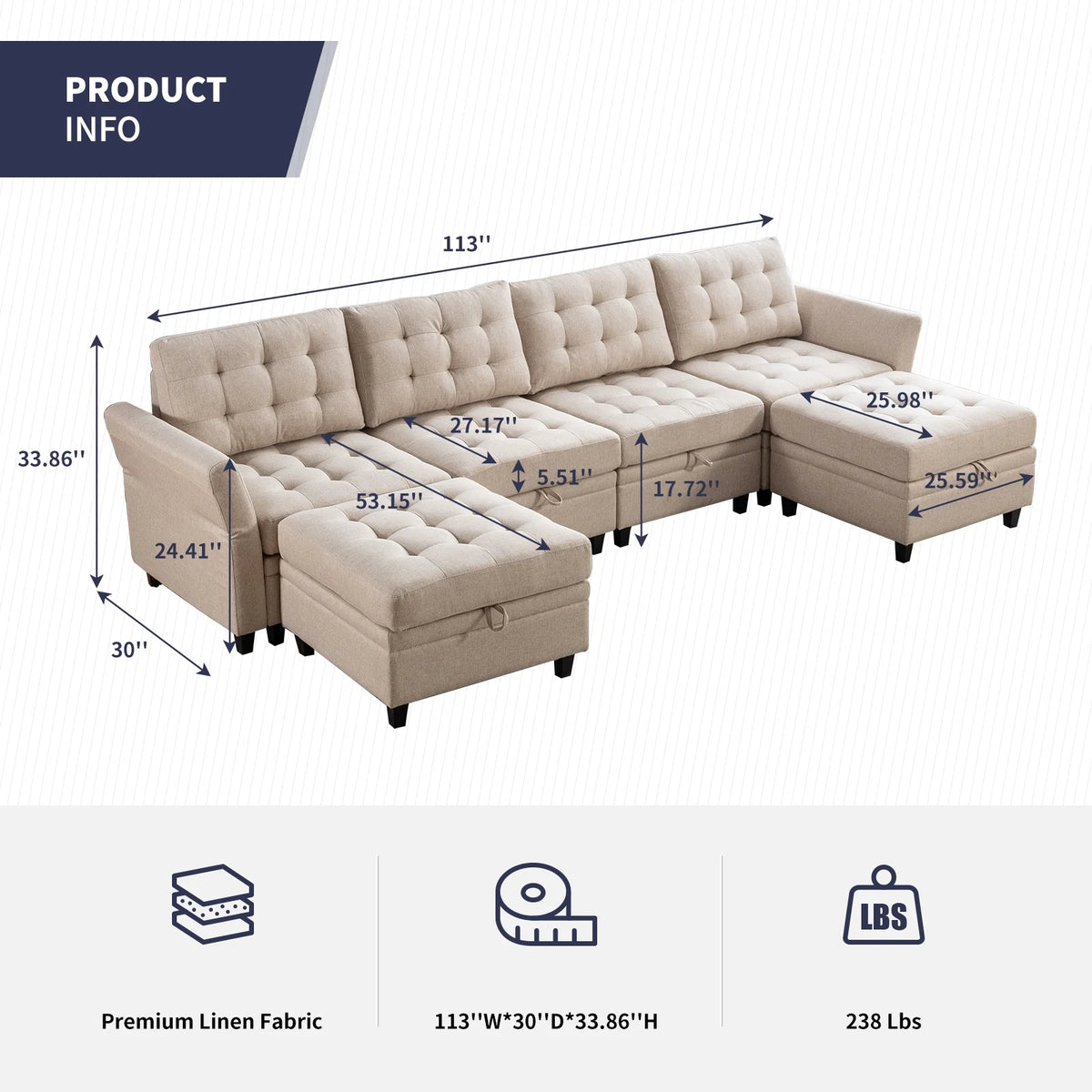U/L Shaped Sectional Sofa Set with Storage Ottoman O3161