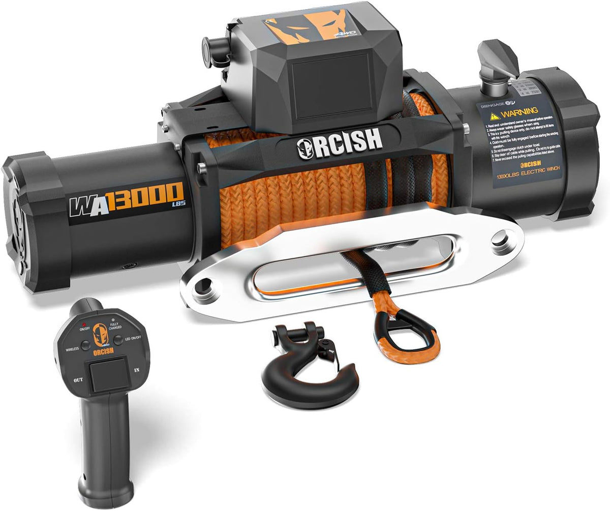 12V 13000-lb Load Capacity Electric Truck Winch Kit Synthetic Rope Waterproof Off Road Winch U458